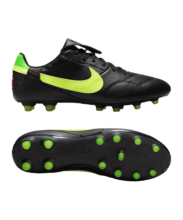 Nike X 11teamsports Premier III Leather FG Schwarz Gelb Grün F008