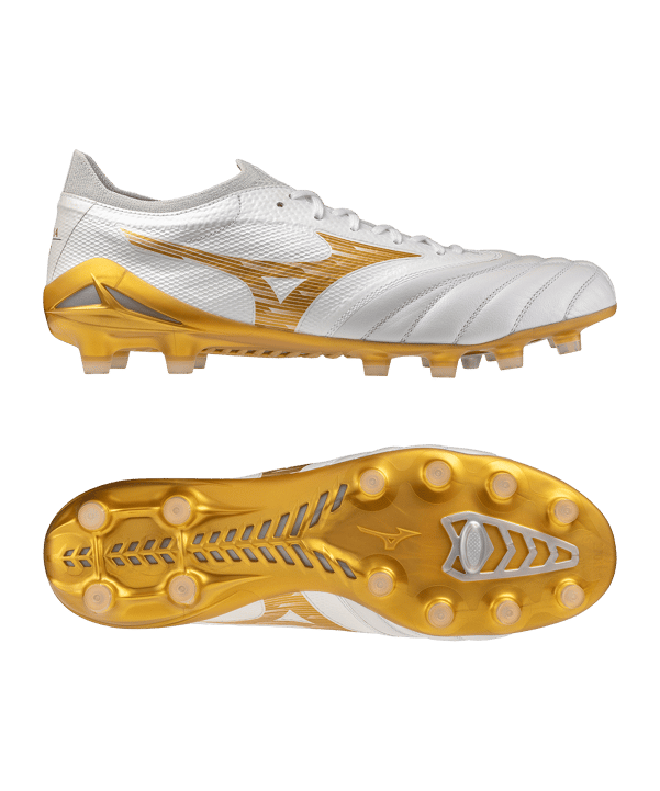 Mizuno Morelia Neo IV Beta Elite FG Bright Gold Weiß F50